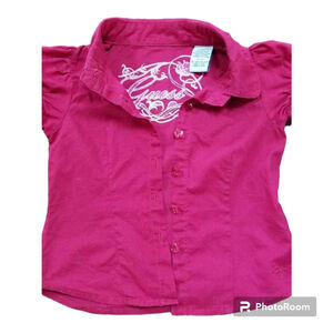 Guess Girls Red Button Down Shirt 2T Short Sleeve